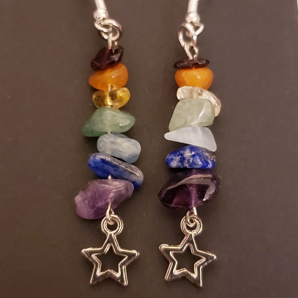 Handmade Stone Chakra Star Dangle Earrings